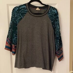 Elegant Gray and Teal Long Sleeve Women's Top